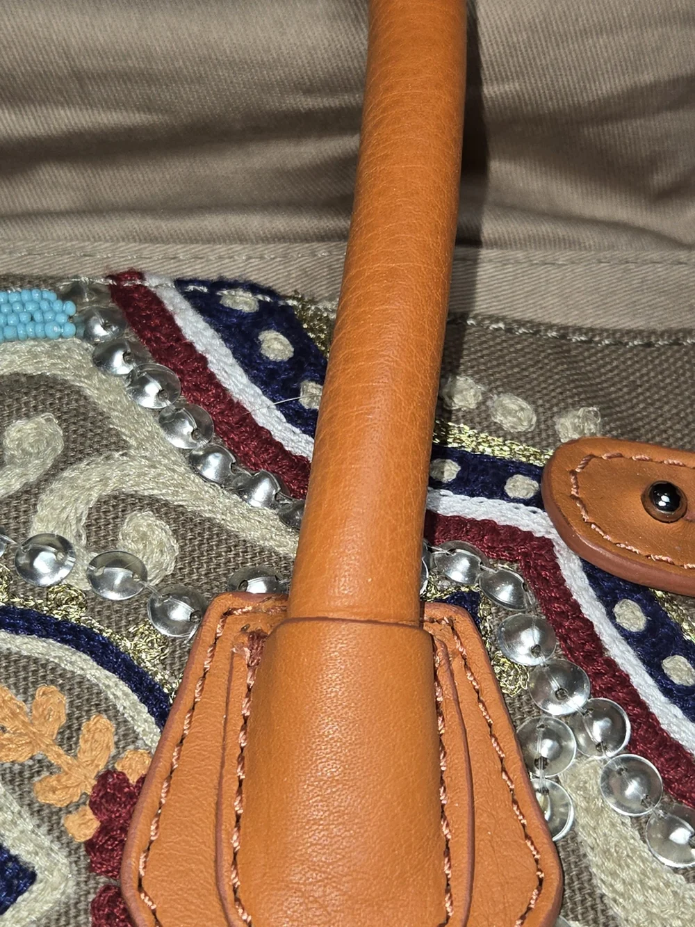 Sam Edelman Orange Leather-Trim Embroidered Satchel